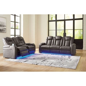 Ashley Furniture Fyne-Dyme Polyester/PU Power Reclining Living Room Set w/Ambient Blue LED Lighting