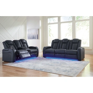 Ashley Furniture Fyne-Dyme Polyester/PU Power Reclining Living Room Set w/Ambient Blue LED Lighting