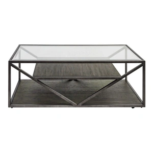 Liberty Furniture Arista Rectangular Metal/Glass Top Cocktail Table w/Casters, Cobblestone Brown & Gray Dusty Wax Hang-up