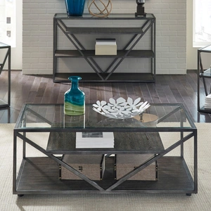 Liberty Furniture Arista Rectangular Metal/Glass Top Cocktail Table w/Casters, Cobblestone Brown & Gray Dusty Wax Hang-up