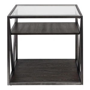 Liberty Furniture Arista Rectangular Metal/Wood/Glass Top Storage End Table, Cobblestone Brown & Gray Dusty Wax Hang-up