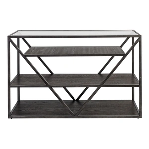Liberty Furniture Arista Rectangular Metal/Wood/Glass Top Storage Sofa Table/Casters, Cobblestone Brown & Gray Dusty Wax Hang-up