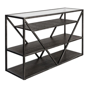 Liberty Furniture Arista Rectangular Metal/Wood/Glass Top Storage Sofa Table/Casters, Cobblestone Brown & Gray Dusty Wax Hang-up