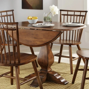 Liberty Furniture Creations Round Wood Drop Leaf Dining Table, Tobacco