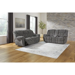 Ashley Furniture Foreside Polyester Reclining Living Room Set, Charcoal