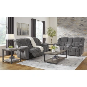 Ashley Furniture Foreside Polyester Reclining Living Room Set, Charcoal
