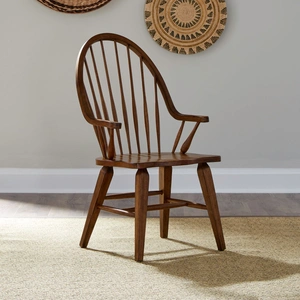 Liberty Furniture Hearthstone Ridge Wood Windsor Back Arm Chair, Tobacco (Set of 2)