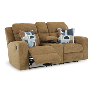 Ashley Furniture Kanlow Polyester Reclining Loveseat w/Console, Honey