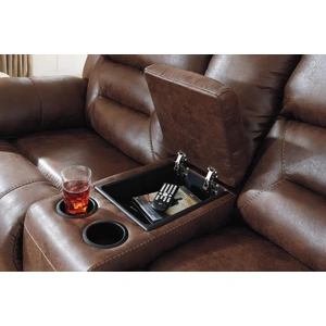 Ashley Furniture Stoneland Faux Leather Manual Reclining Loveseat w/Console
