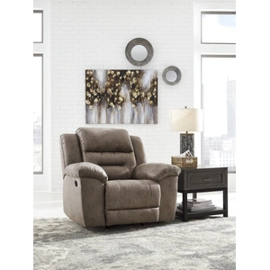 Ashley Furniture Stoneland Faux Leather Rocker Recliner in Fossil