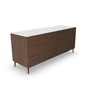 Calligaris Boston Ceramic/Wood 6-Drawer Dresser, White/Smoke