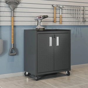 Manhattan Comfort Fortress Textured Metal 31.5-inch Garage Mobile Cabinet w/2 Adjustable Shelves