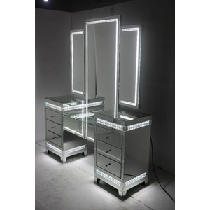 Cnc Industrial SM 6 Drawer Vanity Desk w/Mirror & LED Lighting, Silver