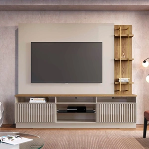 Manhattan Comfort Pomander 71.5-inch Free Standing Entertainment Center w/Decor Shelves