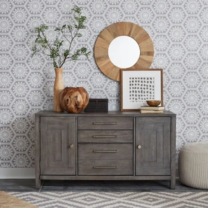 Liberty Furniture Modern Farmhouse Wood Credenza w/4 Drawers & 2 Doors, Dusty Charcoal & Heavy Distressing