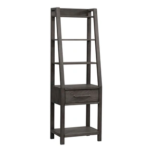 Liberty Furniture Modern Farmhouse Wood Leaning Bookcase w/Drawer, Dusty Charcoal & Heavy Distressing