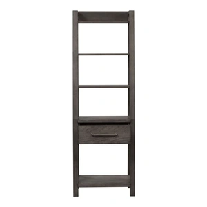 Liberty Furniture Modern Farmhouse Wood Leaning Bookcase w/Drawer, Dusty Charcoal & Heavy Distressing
