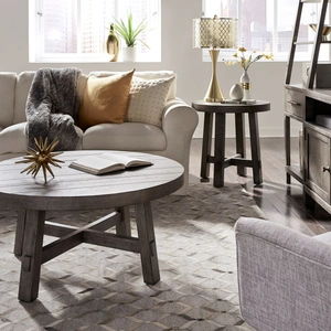 Liberty Furniture Modern Farmhouse Round Splay Leg Coffee Table Set