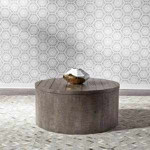 Liberty Furniture Modern Farmhouse Round Wood Drum Cocktail Table Set, Dusty Charcoal & Heavy Distressing