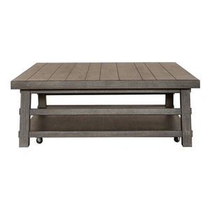 Liberty Furniture Modern Farmhouse Oversized Square Wood Cocktail Table, Dusty Charcoal & Heavy Distressing