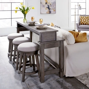 Liberty Furniture Modern Farmhouse Console Bar Table Set with Power, Dusty Charcoal & Heavy Distressing