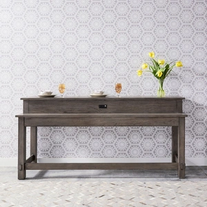 Liberty Furniture Modern Farmhouse Console Bar Table Set with Power, Dusty Charcoal & Heavy Distressing
