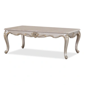 Cosmos Furniture Camilla Marble Wood Rectangular Coffee Table, Silver/Champagne