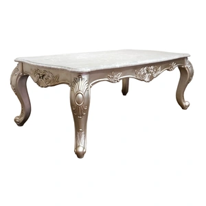 Cosmos Furniture Emily Marble Wood Rectangular Coffee Table, Silver
