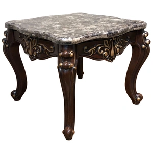 Cosmos Furniture Jade Marble Wood Square End Table, Champagne/Cherry
