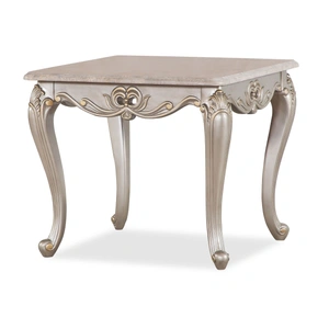 Cosmos Furniture Camilla Marble Wood Square End Table, Silver/Champagne