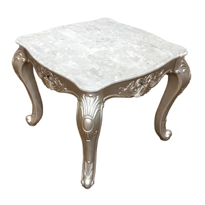 Cosmos Furniture Emily Marble Wood Square End Table, Silver