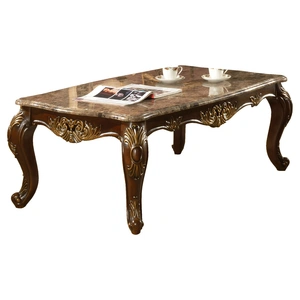 Cosmos Furniture Britney Marble Wood Rectangular Coffee Table, Cherry