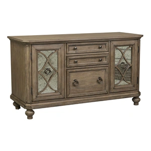 Liberty Furniture Simply Elegant Wood/Glass Credenza w/3 Drawers & 2 Doors, Heathered Taupe