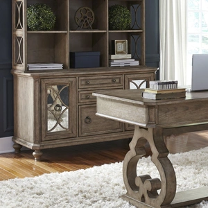 Liberty Furniture Simply Elegant Wood/Glass Credenza w/3 Drawers & 2 Doors, Heathered Taupe