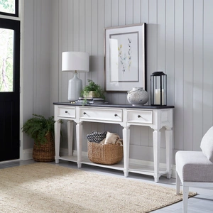 Liberty Furniture Allyson Park Rectangular Wood 72-Inch Hall Table w/3 Drawers, Wirebrushed White & Charcoal
