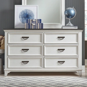 Liberty Furniture Allyson Park Wood Dresser w/6 Drawers, Wirebrushed White & Charcoal
