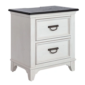 Liberty Furniture Allyson Park Wood Night Stand w/Charging Station & 2 Drawers, Wirebrushed White & Charcoal