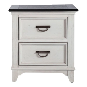 Liberty Furniture Allyson Park Wood Night Stand w/Charging Station & 2 Drawers, Wirebrushed White & Charcoal