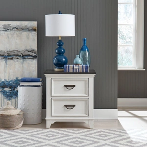 Liberty Furniture Allyson Park Wood Night Stand w/Charging Station & 2 Drawers, Wirebrushed White & Charcoal