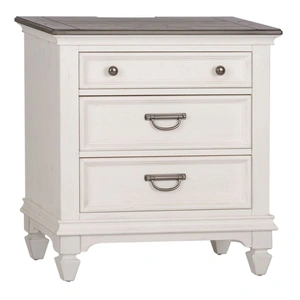 Liberty Furniture Allyson Park Wood Night Stand w/Charging Station & 3 Drawers, Wirebrushed White & Charcoal