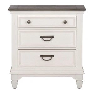 Liberty Furniture Allyson Park Wood Night Stand w/Charging Station & 3 Drawers, Wirebrushed White & Charcoal