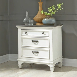 Liberty Furniture Allyson Park Wood Night Stand w/Charging Station & 3 Drawers, Wirebrushed White & Charcoal
