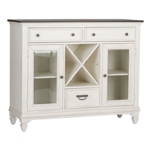 Liberty Furniture Allyson Park Wood/Glass Buffet w/Wine Storage & 2 Doors & 3 Drawers, Wirebrushed White & Charcoal