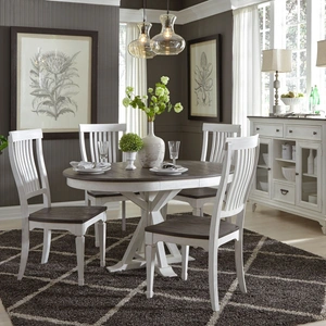 Liberty Furniture Allyson Park Extendable Oval Dining Set | Two-Toned, Wirebrushed White & Charcoal