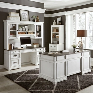 Liberty Furniture Allyson Park Wood Office Set | 7-Drawer Desk & Hutch, Wirebrushed White & Charcoal