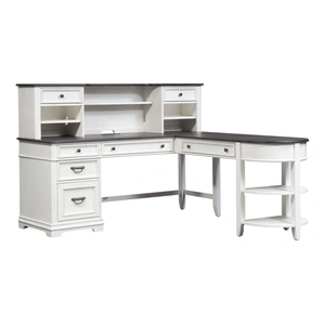 Liberty Furniture Allyson Park L Shaped Wood Desk Set w/7 Drawers, Wirebrushed White & Charcoal
