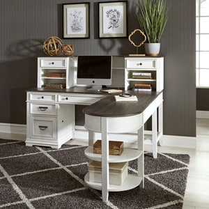Liberty Furniture Allyson Park L Shaped Wood Desk Set w/7 Drawers, Wirebrushed White & Charcoal