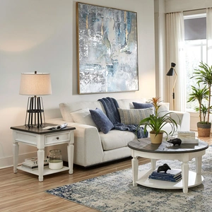 Liberty Furniture Allyson Park Round Wood Cocktail Table Set, Wirebrushed White & Charcoal