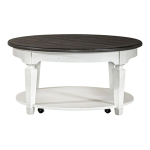 Liberty Furniture Allyson Park Round Wood Cocktail Table, Wirebrushed White & Charcoal
