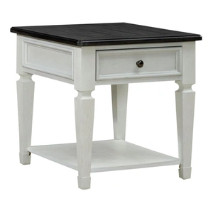 Liberty Furniture Allyson Park Rectangular Wood End Table w/Drawer, Wirebrushed White & Charcoal